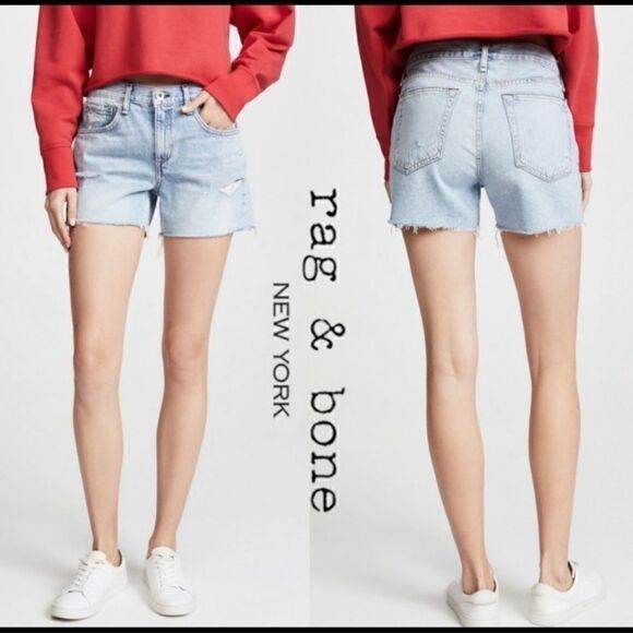 Rag & bone Distressed Boy Denim Shorts in Martini Raw Hem 27 - Picture 8 of 8